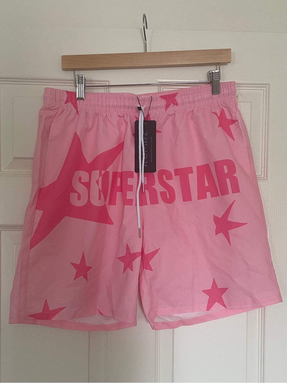 🩷 ROMWE Pink Superstar Elastic Waist Swim Shorts 🩷